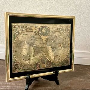 Vintage World Map with Gold Frame 8/11 inch